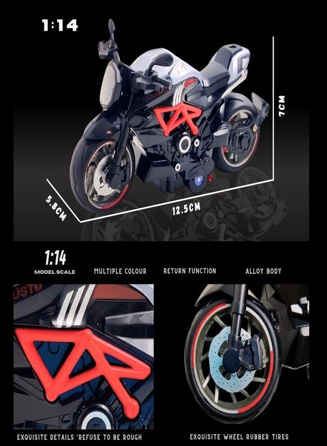 بلس بوينت دراجة نارية لعبة مصبوبة من المعدن من PLUSPOINT، نموذج مصغر، تعمل بالسحب للخلف، مصنوعة من سبيكة معدنية، تحاكي دراجة سوبربايك، خزان وقود من سبيكة معدنية، نماذج مشابهة، مناسبة أيضًا للوحة القيادة في السيارة، للأطفال والكبار - Image 5